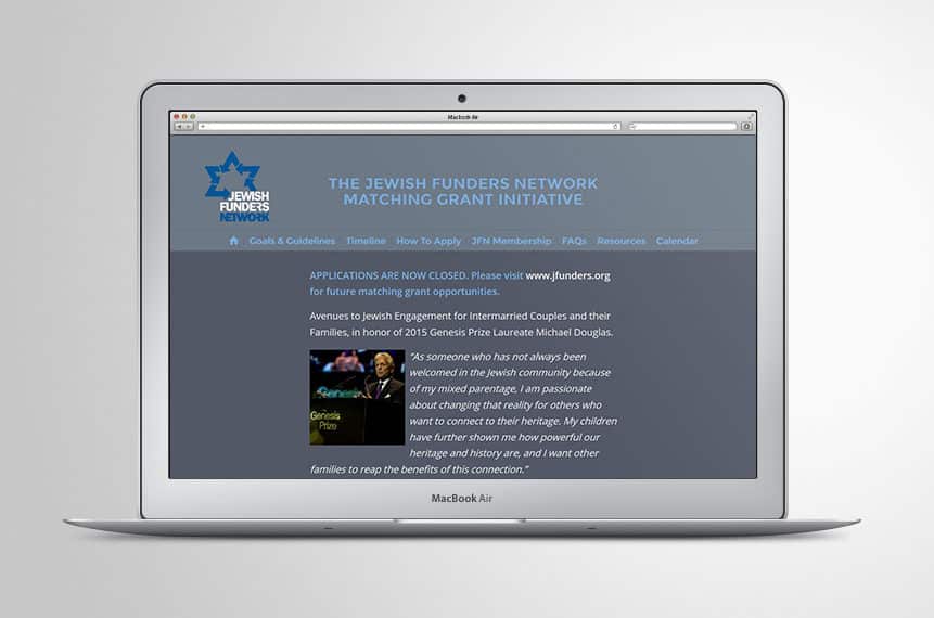 Matching Grant website homepage for Michael Douglas and the Jewish Funders Network